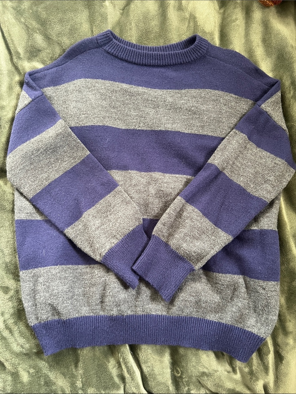 Men's Crewneck Striped Sweater - Blue and Gray